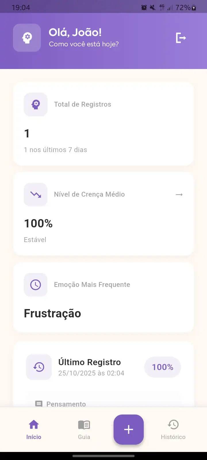 Tela Aplicativo Sorenyo, app para controle emocional